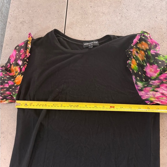 Generation Love Floral Sheer Sleeve Black Top - Picture 5 of 10